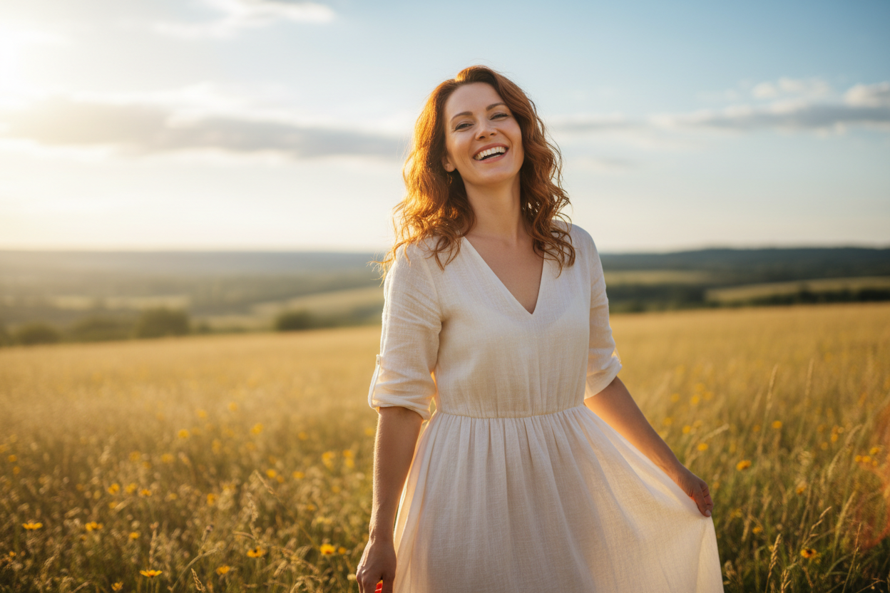 femme heurese en plein confiance 